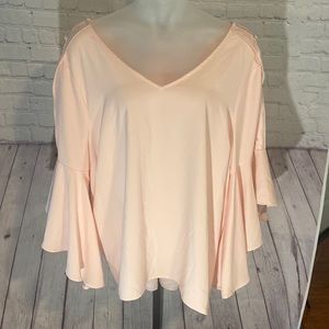 NWT LANE BRYANT PALE PINK BUTTON SLEEVE TIE BACK TOP-SIZE-26/28